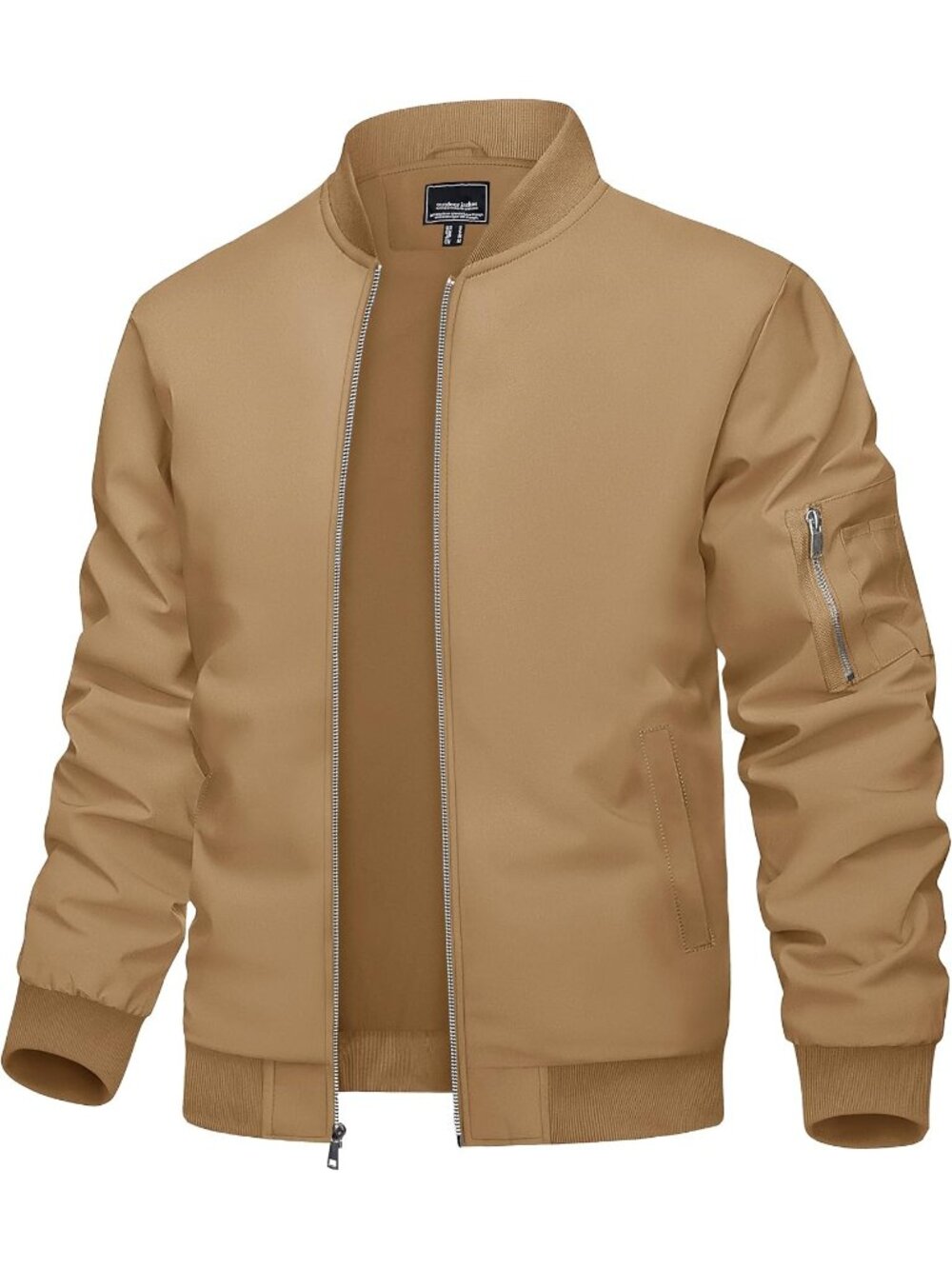 🆕Men's Khaki Lightweight Casual Spring Fall Windbreaker Zip Up Bomber Jacket